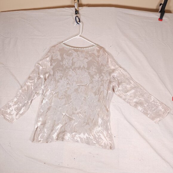 Carole Little Button Blouse Womens Size 14 Long Sleeve Floral Shiny Textured USA - Picture 2 of 14